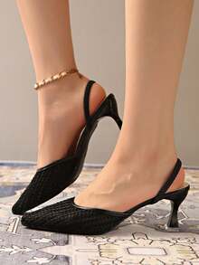 Giày cao gót đế xuồng màu trắng phong cách Trung Hoa mới, giày sandal mũi nhọn thêu ren cho nữ, giày cao gót mèo con - màu đen - Xem 3