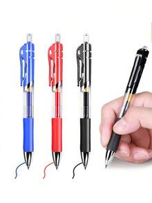 Set de 15 bolígrafos de gel retráctiles con tinta negra/roja/azul de 0.5mm con recambios, útiles de oficina y escolares