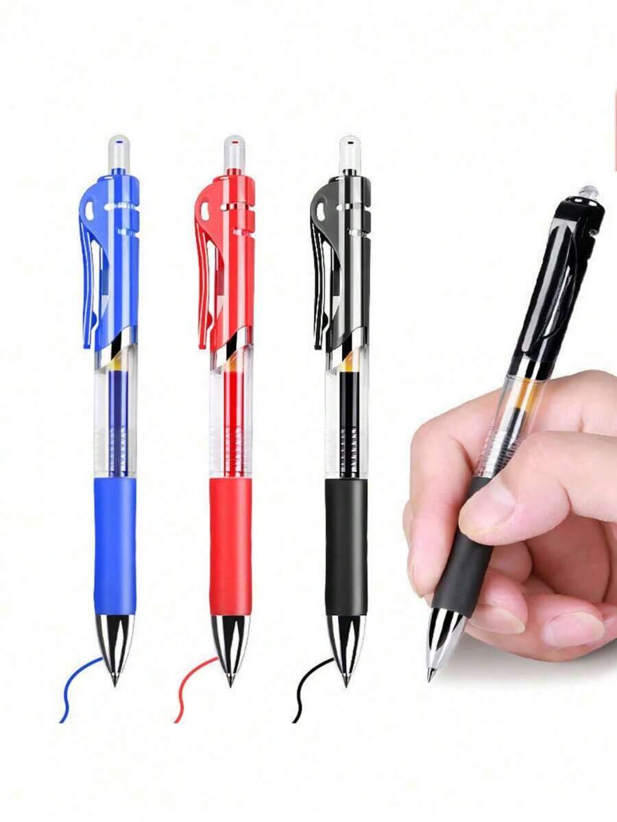Set de 15 bolígrafos de gel retráctiles con tinta negra/roja/azul de 0.5mm con recambios, útiles de oficina y escolares