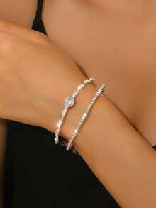 1pc Minimalist Copper Inlaid Crystal Water Drop Bangle Bracelet, Suitable For Daily Wear