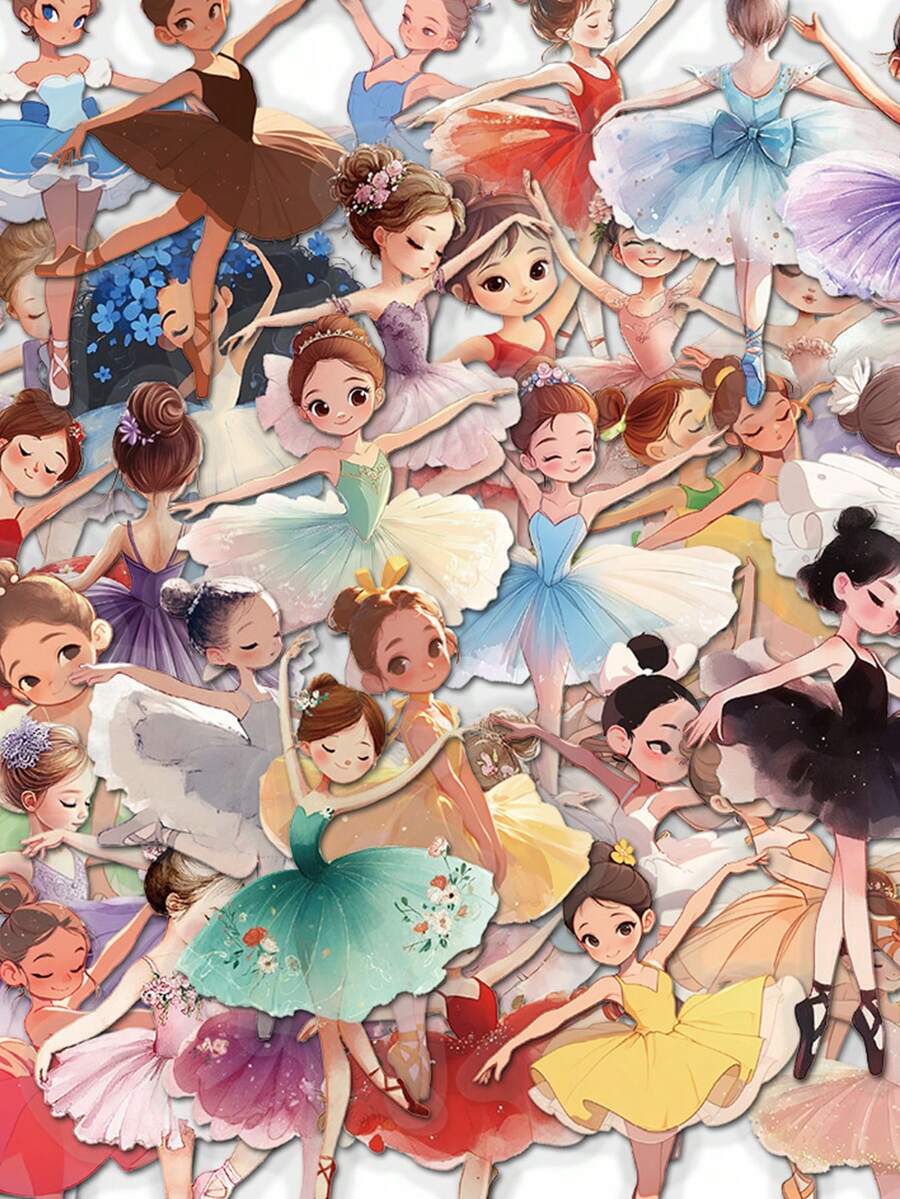 SCXXBSW 50pcs Ballet Cartoon Graffiti Stickers Decorative Handbooks Water Cups Notebook Luggage Double Transparent Stickers