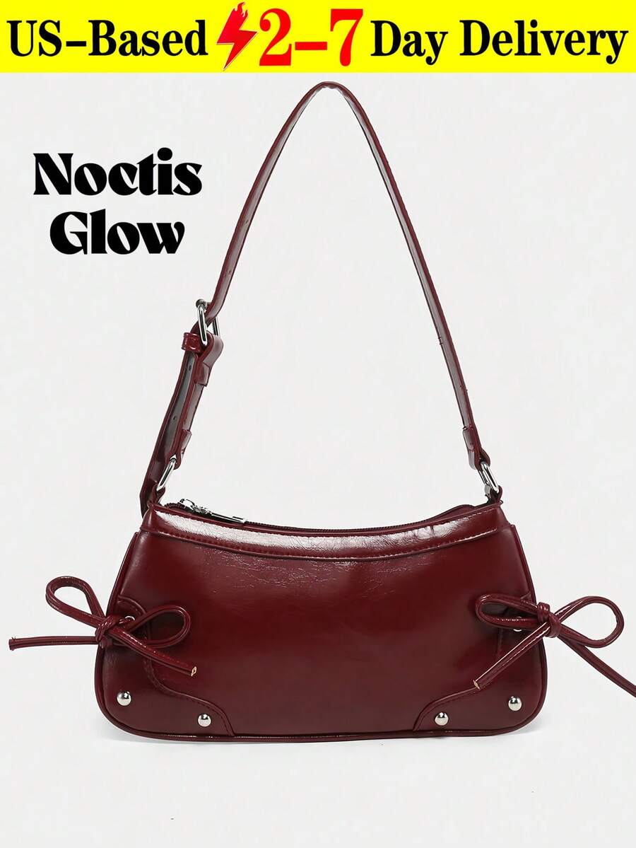 Vintage Ribbon Bow Decor Exposed Strap Red Leopard Print Shoulder Armpit Baguette Bag, Detachable Strap Underarm Crossbody Bag, OutingsSuitable For Dating,Outings,Street, Party.Perfect Valentine's Day Gift For Her, Best Valentine's Gift Choice Ever .Can Be Used As Thanksgiving, Halloween,Christmas Gift. - 彩色 - 查看 1