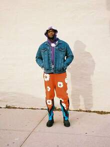 Denim Flower Puff Print Hoodie, Graphic Vintage Pullover Streetwear Voor Men-400g Pure Heavy60%Polyester+40%Cotten 2pcs - 黑色 - 查看 3