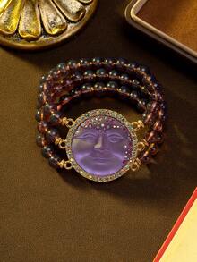 Vòng tay nhiều lớp thời trang cao cấp thiết kế mặt cười phong cách Châu Âu & Mỹ cổ điển sang trọng, tinh tế, làm bằng hợp kim đính đá quý, thích hợp đeo hàng ngày, tiệc tùng, dạ tiệc, làm quà tặng và các dịp đặc biệt - Vòng đeo tay - Xem 8