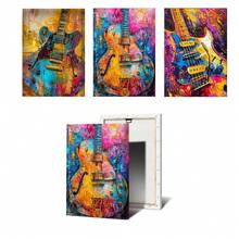 Guitar Canvas Painting Set, 3 PiecesGuitar Wall Decoration, Musical Instrument Canvas Set Canvas Poster, Music Canvas Gift Optional Frame