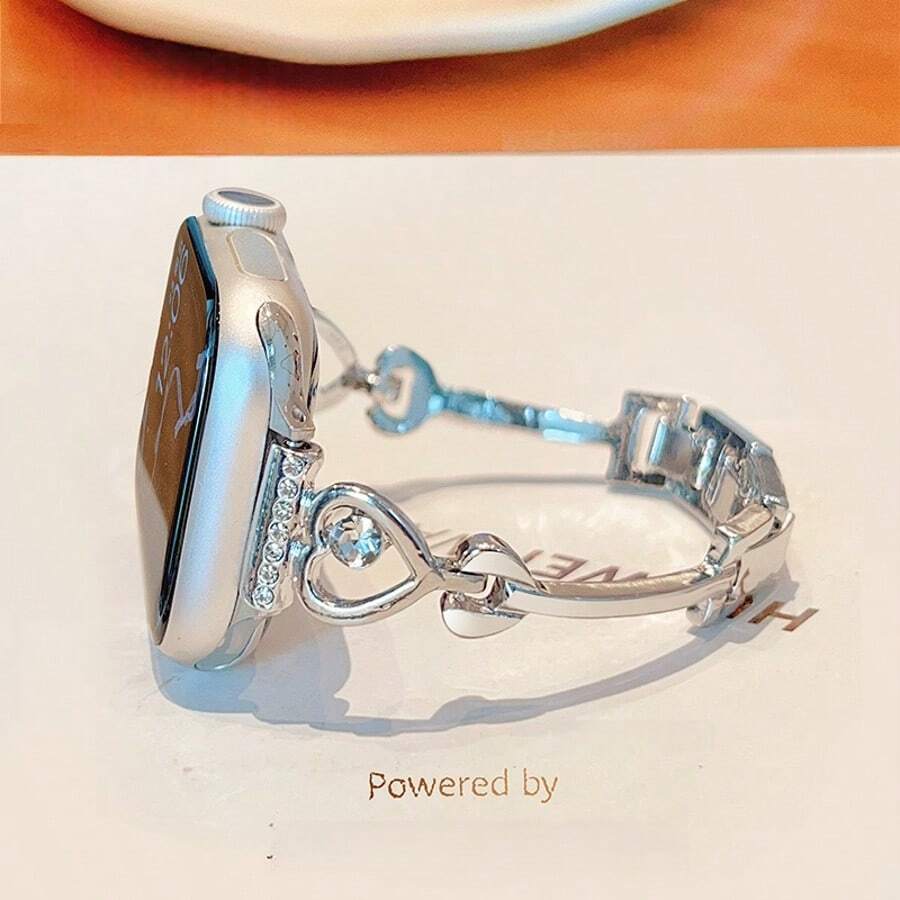 个性化心形手链表带兼容 38/40/41/42/44/45/46/49 毫米，兼容 表带 Ultra/Se10/9/8/7/6/5/4/3/2/1 - 銀 - 查看 1