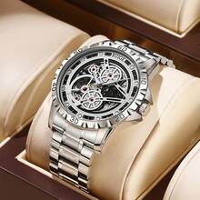 Men's Fully Automatic Mechanical Watch, Luxury Sports Stainless Steel Hollow Out Mechanical, You Men's Watch, Fashionable Clock