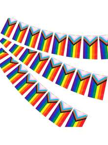 1set/30pcs LGBT Rainbow String Flag Gay Progress Pride Banner Flags, Love Is Love String Flag Pennant Banner, Small Mini Pride Flags Bunting Banner, Holiday Decor, Pride Day Party Decor, Outdoor Garden Decoration, 33 Feet 30 Flags