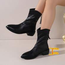 Vintage Elegant Sweet & Cool Black And White Pointed Toe Mid-Calf Boots For Women, High-Quality Soft Leather, Minimalist Design, Versatile For Daily Wear, Dates, Commuting, Parties, Suitable For Autumn/Winter Outfits Like Coats And Dresses, Perfect For Valentine's Day, Christmas, Halloween, Graduation Season, Fashionable Women Shoes In Black And White