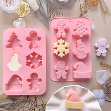 6腔圣诞老人礼物、圣诞树、铃铛、雪花硅胶模具、蜡烛、肥皂DIY工艺模具、礼品模具 - 米粉紅藍萬聖節 - 查看 3