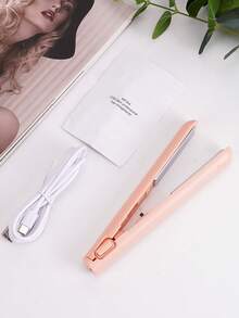 Portable Hair Straightener And Curler 2 In 1 Mini Flat Iron USB Charge Pocket Size Travel Straight Curl Tools For Women Men - 粉色 - 查看 2