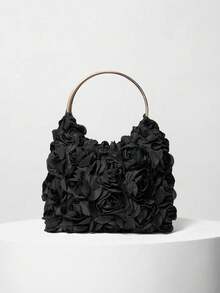 Clariva حقيبة يد أنيقة على شكل وردة، حقيبة يد رسمية لفستان المرأة، حقيبة كتف لفتاة لطيفة، حقيبة دلو بلون واحد، حقيبة عروس (النمط عشوائي) عيد الميلاد الشتاء، أفضل هدايا عيد الميلاد للنساء - الأسود - مشاهدة 10