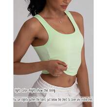 Camiseta de mujer de costilla con acolchado, top de entrenamiento de cuello cuadrado, top corto ajustado, camiseta básica de tirantes - verde menta - Ver 4