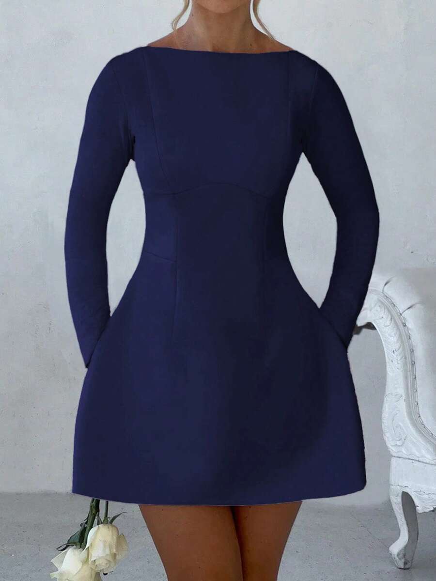 Unadoll Ladies' Elegant And Sexy Backless Dating Graduation Season Long Sleeved Short Dress Skirt, Suitable For Dates, Vacations, Music Festivals, Back To School