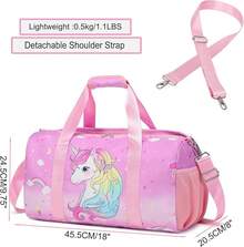 Dafelile Bolsa de lona deportiva para niñas, bolsa de baile para adolescentes, bolsa de viaje para llevar a cabo el fin de semana para pasar la noche, bolsa de gimnasio, bolsa de ballet de viaje con - Bolsa de ballet de unicornio rosa - Ver 6