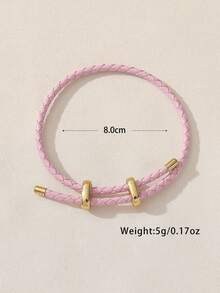 1pc College Style Solid Color Metal Buckle PU Single Circle Adjustable Bracelet, DIY Basic Wristband For Women - Pink - View 3