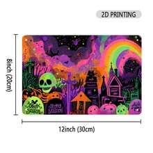 Halloween Night Tin Sign, Vintage Spooky Season Metal Sign Print Aesthetic Room Decoration For Home Bedroom Kitchen Bar Coffee Bathroom Indoor Outdoor Wall Decor, 8 X 12 IN - 鏽棕色 - 查看 4
