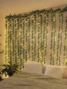 5M LED Artificial Ivy Vine String Lights - LED Ivy Leaf Fairy String Lights, Artificial Leaf String Lights, Green Leaf Decor Hanging Lights, Simulated Evergreen Vine Classic Style Suitable For Wall, Party, Wedding, Room, Kitchen, Indoor Decoration; Valentine's Day, Thanksgiving Atmosphere Decoration, Battery Box Powered (Batteries Not Included), 2M With 20 Lights/5M With 50 Lights