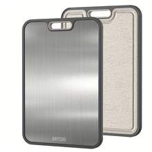 Dual-Sided Cutting Board | Pure Titanium (Lightweight & Durable)/ Wheat Straw PP (Natural Slip-Resistant) | Large Size 15.2x10.4 Inches | Kitchen, Restaurant, Picnic Use - Xám - Xem 2