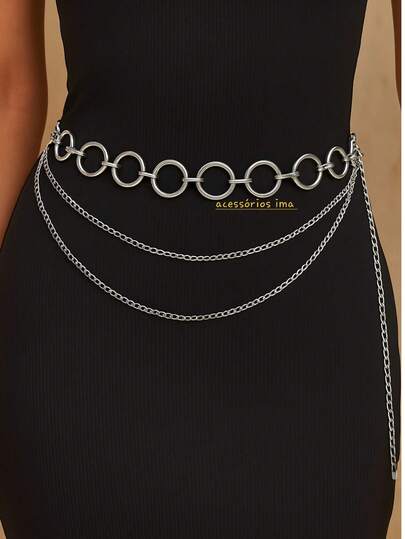 Cinto Corrente Feminino Argola  com 2 Corrente Fino Moda Gringa
