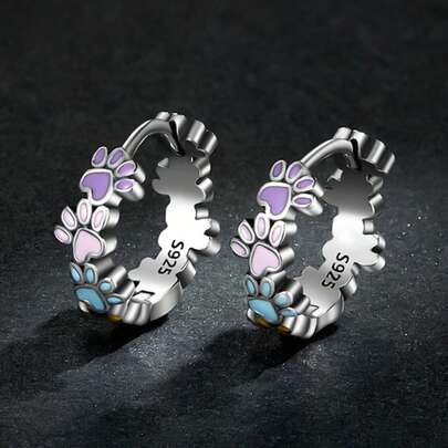 925 Sterling Silver Cute Animal Design Dog Paw Resin Hoop Earrings, Suitable For Daily Wear, Birthday Party, Banquet, Holiday Gifts And Daily Wear - The Perfect Gift For Girlfriend Or Family, Gift Box