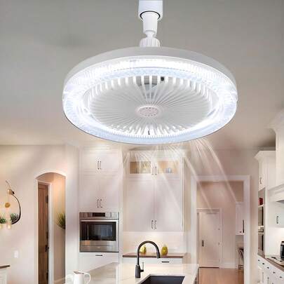 10.23英寸LED风扇灯，5叶，360°灵活旋转，带遥控器和香薰功能，内置香氛，升级版水晶罩，可调节色温、亮度、风速，带定时功能，适用于卧室、客厅、书房、商店等场所。