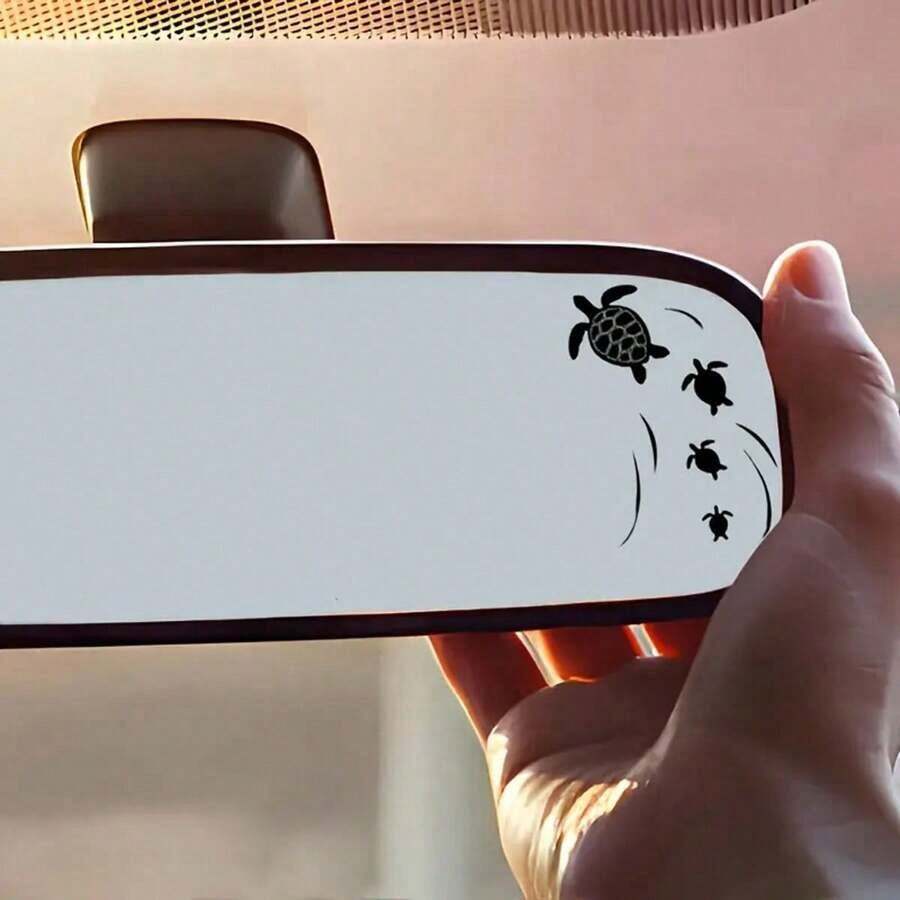 1pc Cute Turtle Swimming In The Sea Rearview Mirror Sticker, Suitable For Cars, Motorcycles, Etc - Black - View 1