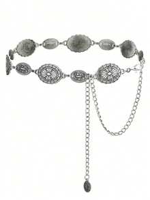 Hershine Women's Western Metal Conch Belt Cowboy Dress Chain Belt Cowboy Country Concert Clothing Accessories Waist Chain Fall, Autumn, Halloween,Daily Use Halloween Summer, School Fall, Autumn, Halloween - Silver - View 1