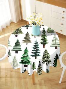 1 pieza Mantel con estampado de serie de árboles, mantel rectangular/redondo moderno de poliéster impermeable, impresión digital adecuada para sala de estar, mesa de comedor al aire libre, mesa redonda pequeña - Multicolor - Ver 5