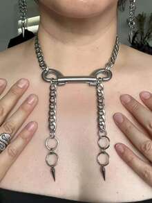 1pc Y2K Hip-Hop Choker Necklace - Indie Fashion Adjustable Layering Chain,  Minimalist Collarbone Jewelry With Premium Aesthetic - 銀色 - 查看 2