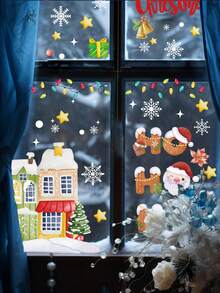 9pcs Window Clings Window Decorations Xmas Window Stickers,Christmas Snowman Santa Claus Design Window Stickers For Glass,Christmas Decal Decorations Holiday Snowflakes Xmas Tree Decals,Christmas Decoration Stickers,Home Decor,Wall Decal,DIY Decor,Merry Christmas,Xmas Party Gift