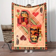 Bohemian Style Playing Card Print Blanket - Suitable For All Seasons, Soft Double-Sided Flannel - Perfect For Bed, Sofa, Camping, And Travel - Machine Washable - Multicolor - View 10