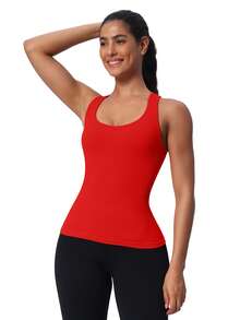 MathCat Seamless Workout Tank Top For Women With Built In Bra, Padded Racerback Athletic Yoga Camisole - Đỏ - Xem 7