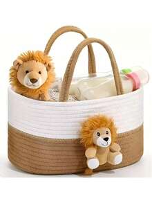 带手柄的 Bear 尿布收纳盒推车储物架，适用于婴儿房，Bear 婴儿淋浴篮礼物，婴儿沐浴篮，用于尿布和婴儿湿巾，Bear 婴儿托儿所篮子，新生儿必需品优雅收纳盒，完美的洗礼礼物和纪念品 - 彩色 - 查看 7