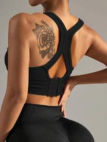 1pc Women's Racerback Bra, Wireless Removable Padded Bra - Black - View 5