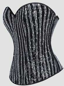 Black Sequin Zipper, Women's Corset, Tummy Cincher, Women's Corset, Fashionable , Versatile And Classic - 黑色 - 查看 2