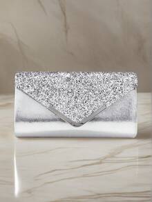 Shiny Evening Bag, Elegant Fashion Envelope Clutch Purse For Parties, Weddings, Prom Bag For Party - Silver - View 8