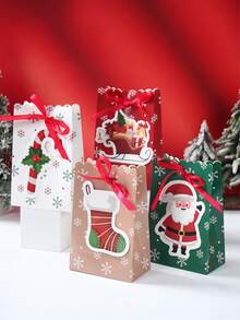 12入聖誕抽繩紙禮品袋 糖果袋，聖誕老人、聖誕襪、雪花設計，附緞帶聖誕糖果禮品袋，聖誕睡衣禮物裝飾 - 彩色 - 查看 2