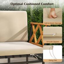 Set Of 4 Outdoor Sectional Sofa L-Shaped Metal Conversation Set W/ Cushions - Beige - View 3