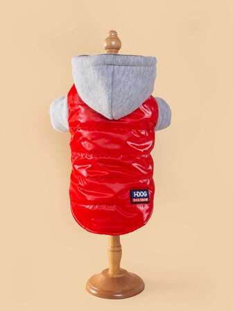 FDOG 1 pieza Abrigo de algodón cálido con capucha y color contrastante azul, adecuado para uso al aire libre de gatos y perros en otoño/invierno