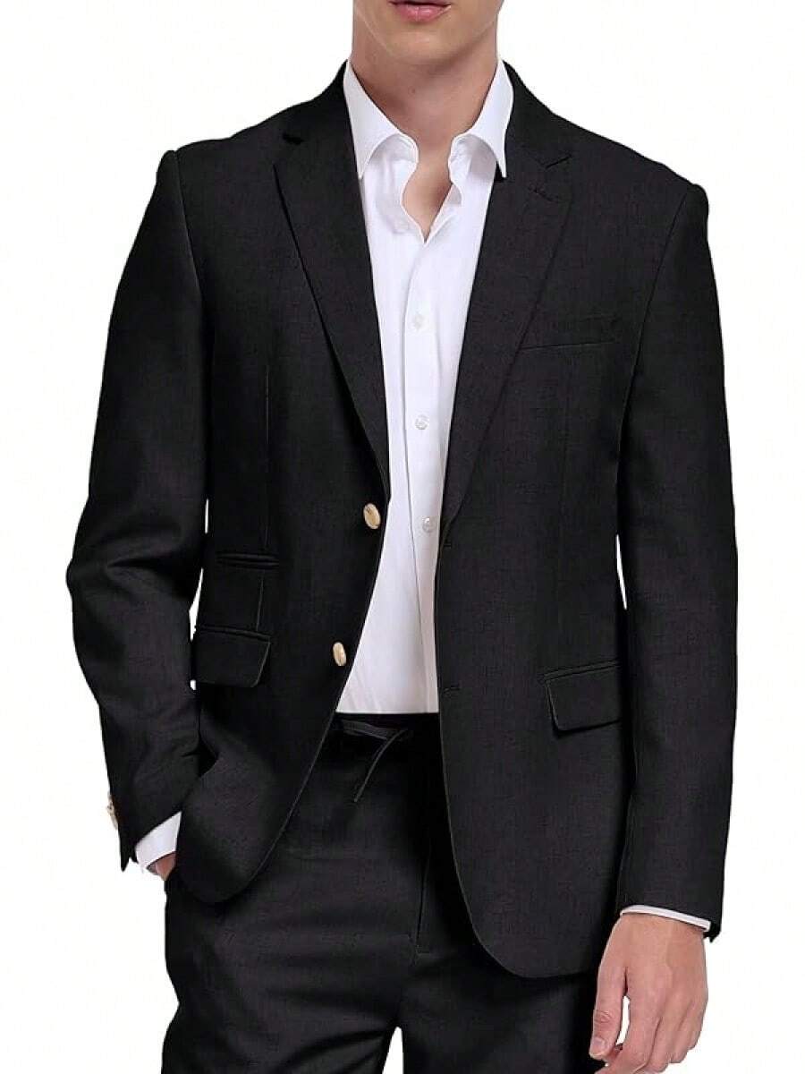 Men's Linen Suits 2 Piece Casual Regular Fit Linen Blazer Jacket And Pants For Summer Beach Weddinghalloween - 黑色 - 查看 1