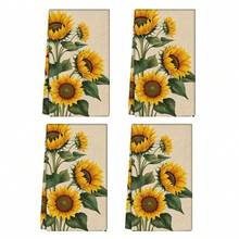 2/4pcs Sunflower Pattern Kitchen Towels, Highly Absorbent And Decorative Dish Cloths, Rags, Napkins, Suitable For Holiday Decor, Cooking, Baking, Housewarming Gifts, And Cleaning, Fit For Kitchen, Bathroom, Toilet