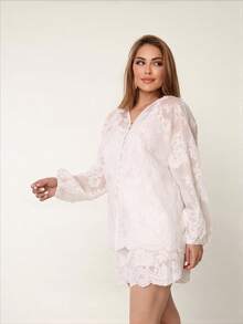 Simples    elegante  Casual    Bordado  Botões na frente  Formato leque - Branco - Visão 3