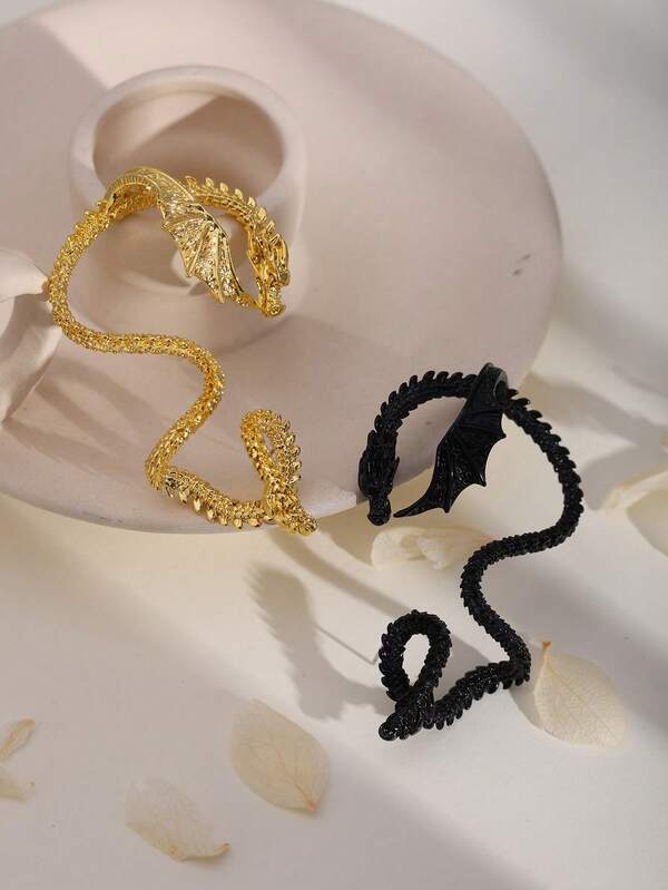 1 Pack Cute & Stylish Dragon Shaped Copper Inlaid Clip-On Earrings, Unique Niche Design, No Piercing Required