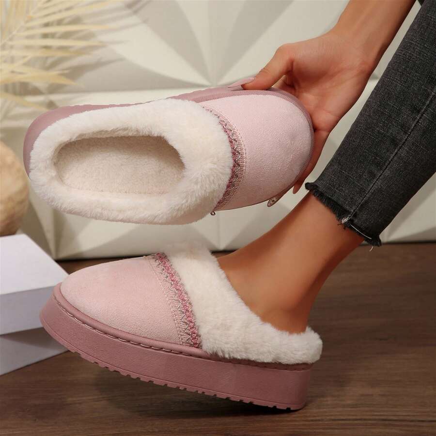 Womens Slippers Comfy Warm Cozy Memory Foam House Winter Furry Indoor Outdoor Platform Anti Skid - 粉色 - 查看 1