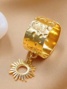 1pc Titanium Steel Sunburst Open Ring - Gold - View 4