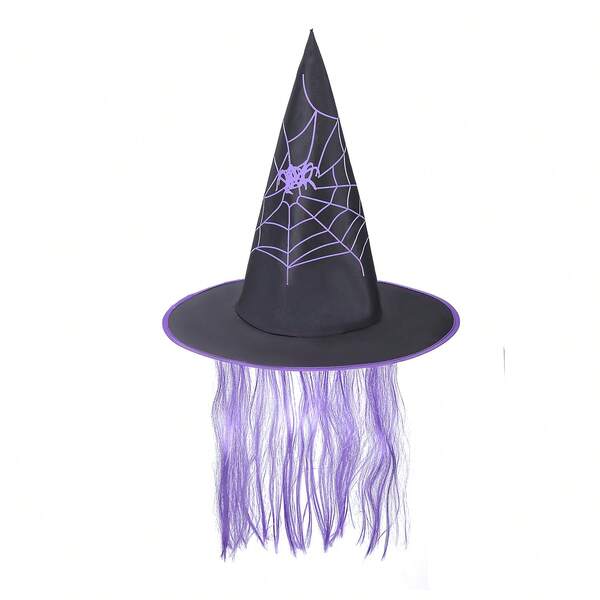 1 pieza Sombrero de bruja de Halloween con telaraña y araña, sombrero peluca colorido para fiesta, lindo y misterioso de fantasía