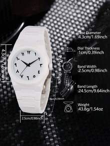 1Pc Men's White Strap Fashionable Casual Personalized Graffiti Elements Simple Scale Dial Quartz Watch Suitable For Daily Wear Or Graduation Gifts - trắng - Xem 4
