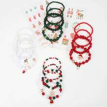 圣诞串饰手链 4 件套 - 可爱的节日圣诞老人、驯鹿、手套吊坠，带仿珍珠电镀时尚首饰，适合女性完美的圣诞礼物或节日庆祝配饰、节日珠宝配饰