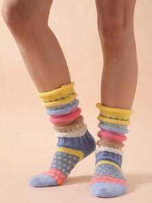Striped Socks, Mid-Calf Socks For Indoor/Outdoor Casual Wear, Autumn/Winter, Cozy PYMS - 藍色 - 查看 2